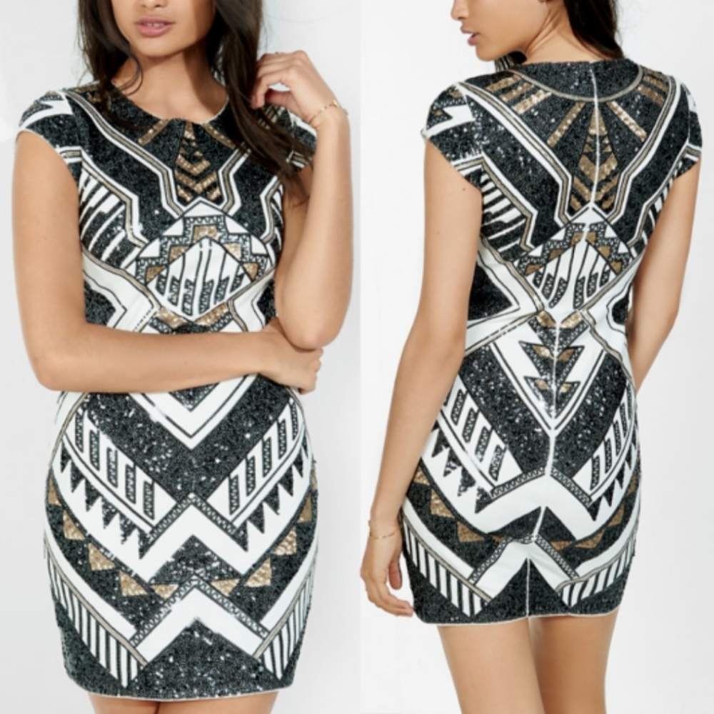 Express white Aztec sequin dress